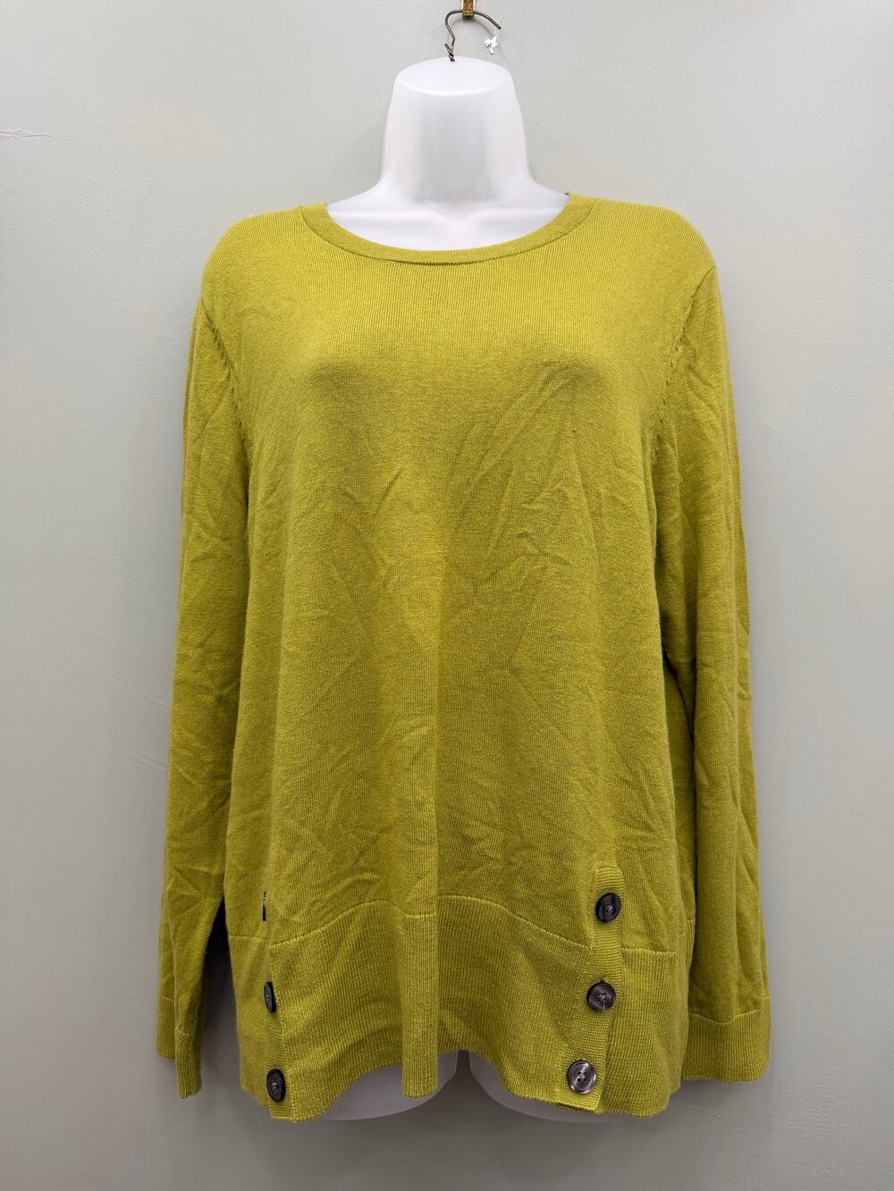 J. Jill Women’s Large Chartreuse Green Button Hem Knit Sweater Pullover